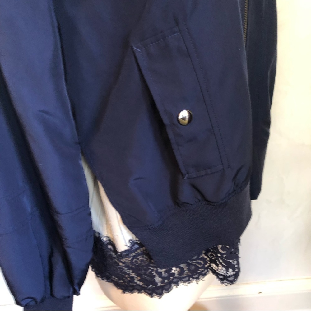 Laundry by Shelli Segal Midnight Blue w/Blue lace hem Bomber Jacket Size 6 - Picture 7 of 14